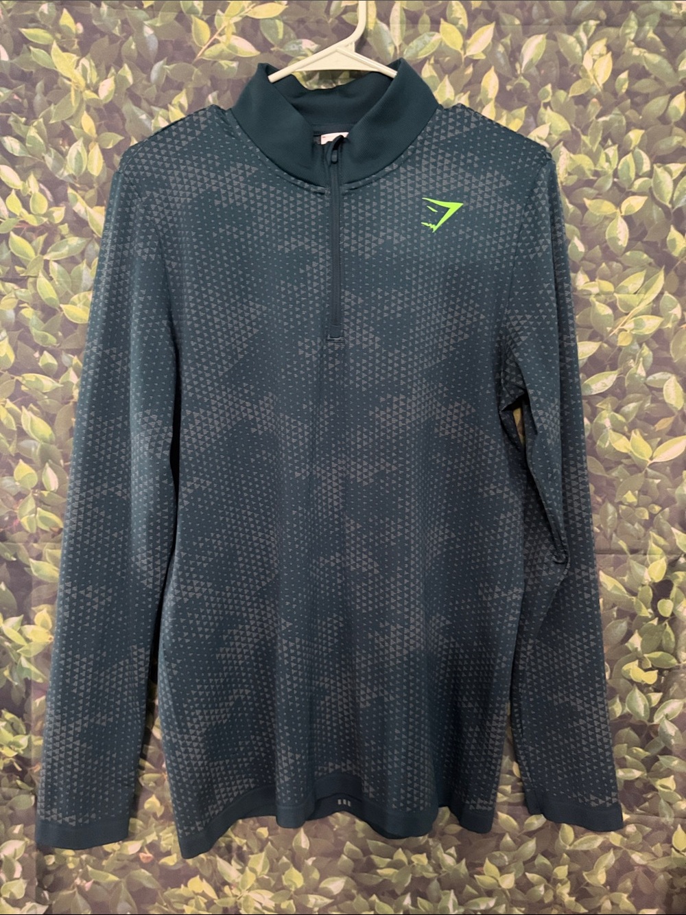 Gymshark Green Camo Quarter-Zip Pullover with Neon Logo